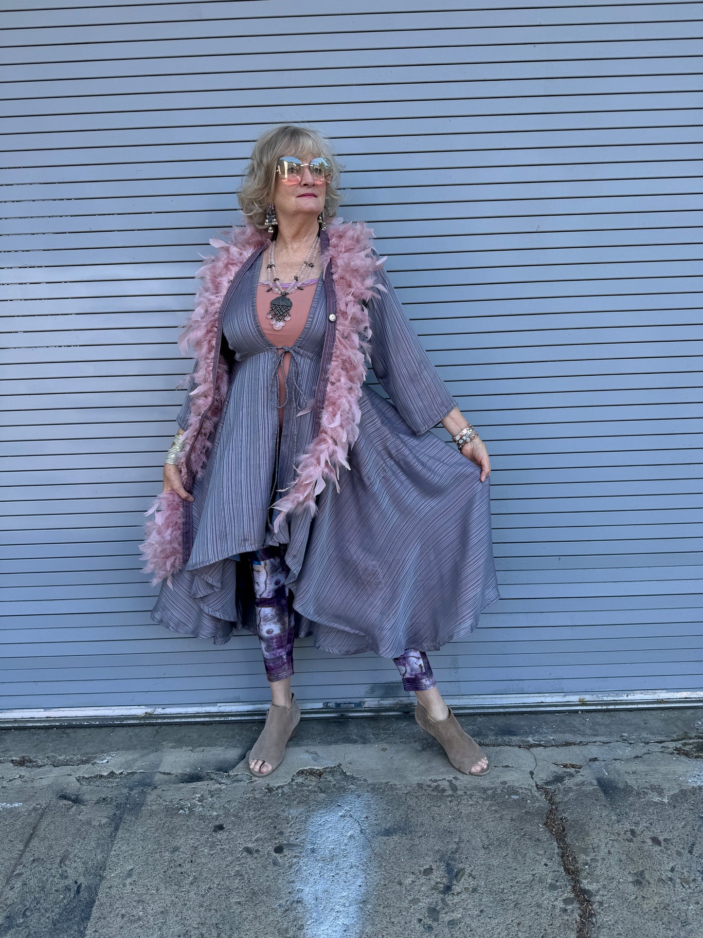 AZEEZA DOVE GREY COPPER COAT DRESS