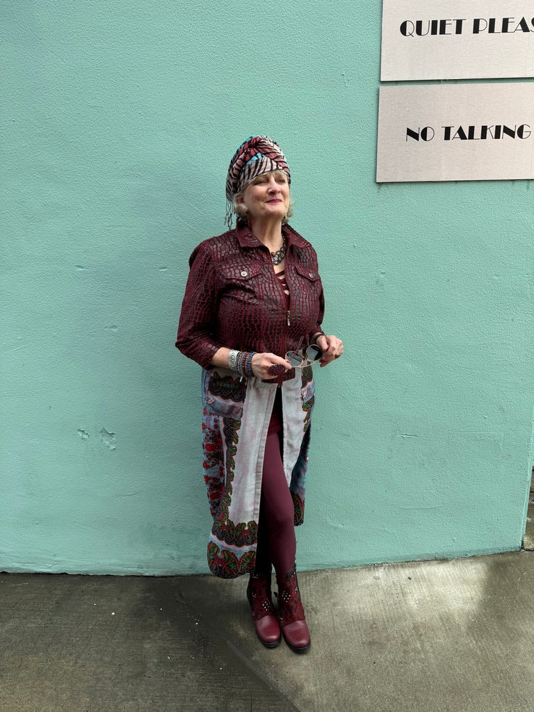WINE CROCODILE ROCK COLLAGE COAT