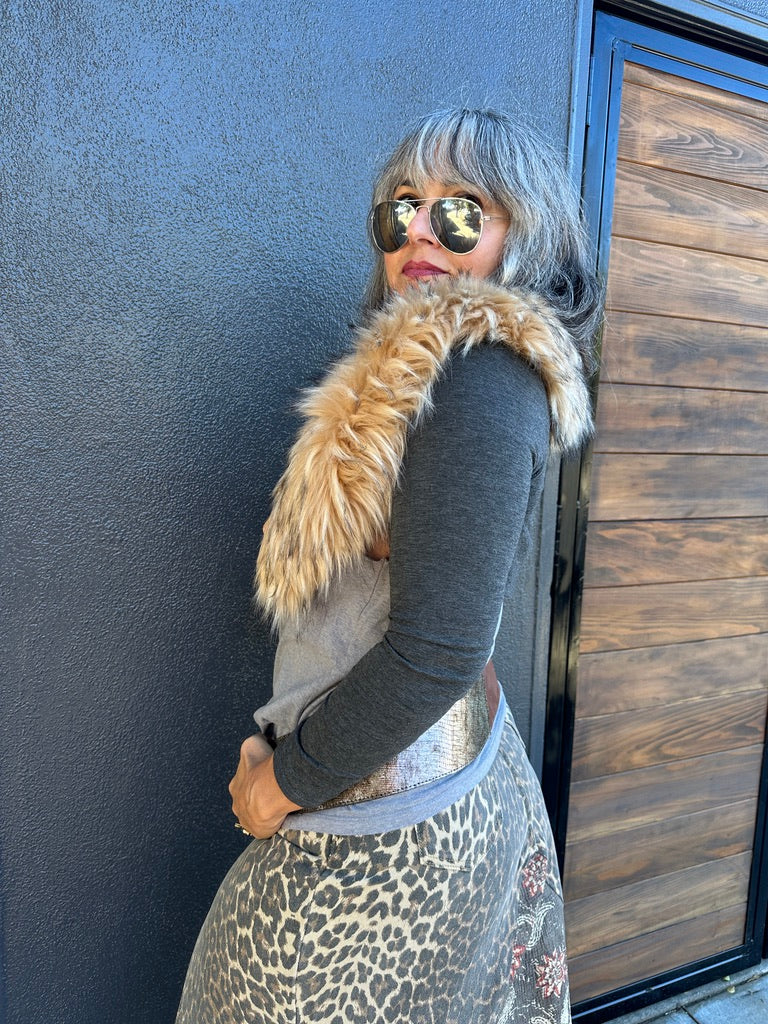 UPCYCLED LEOPARD DENIM SKIRT