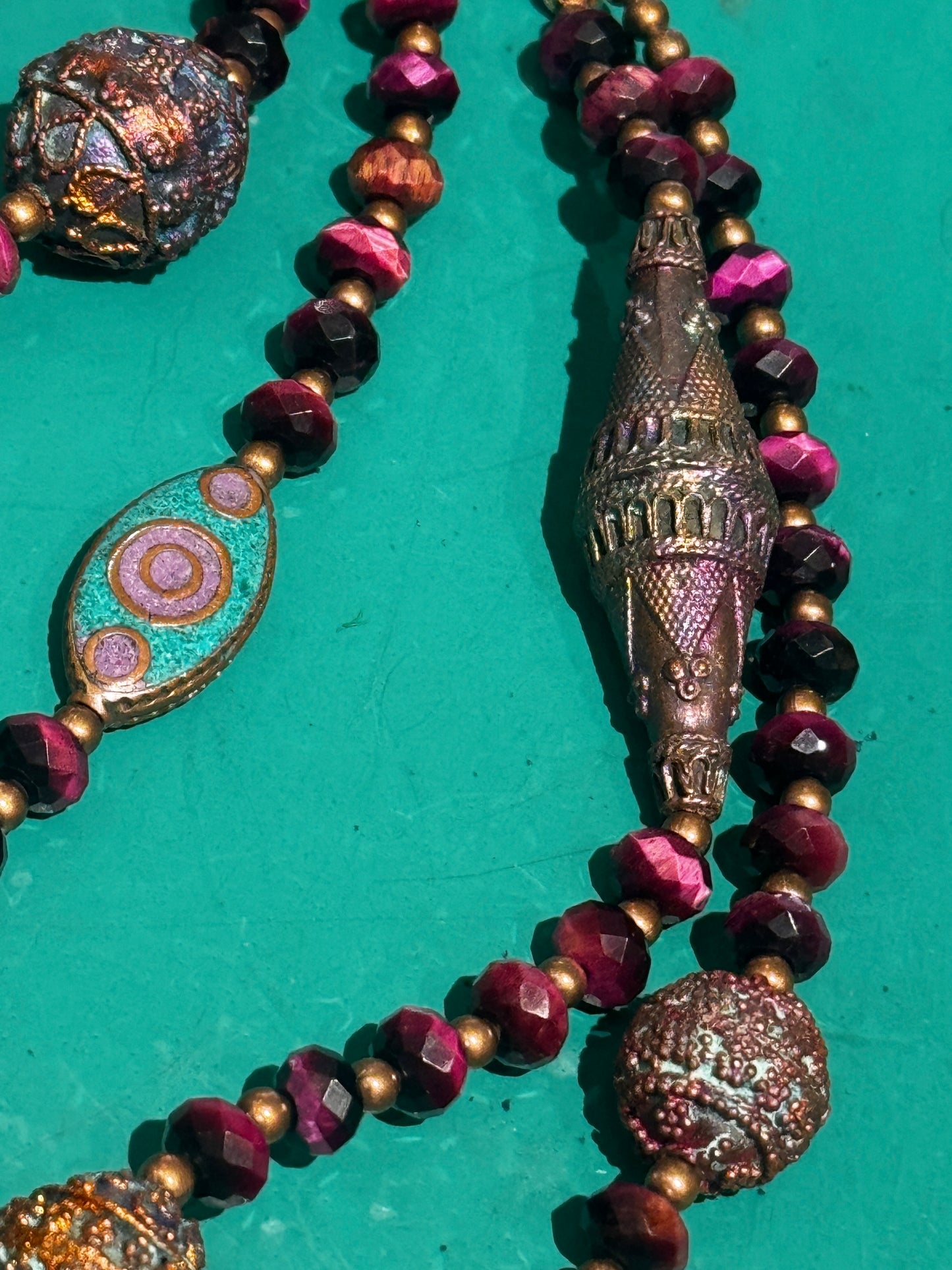 PINK TIGERS EYE TASSEL NECKLACE
