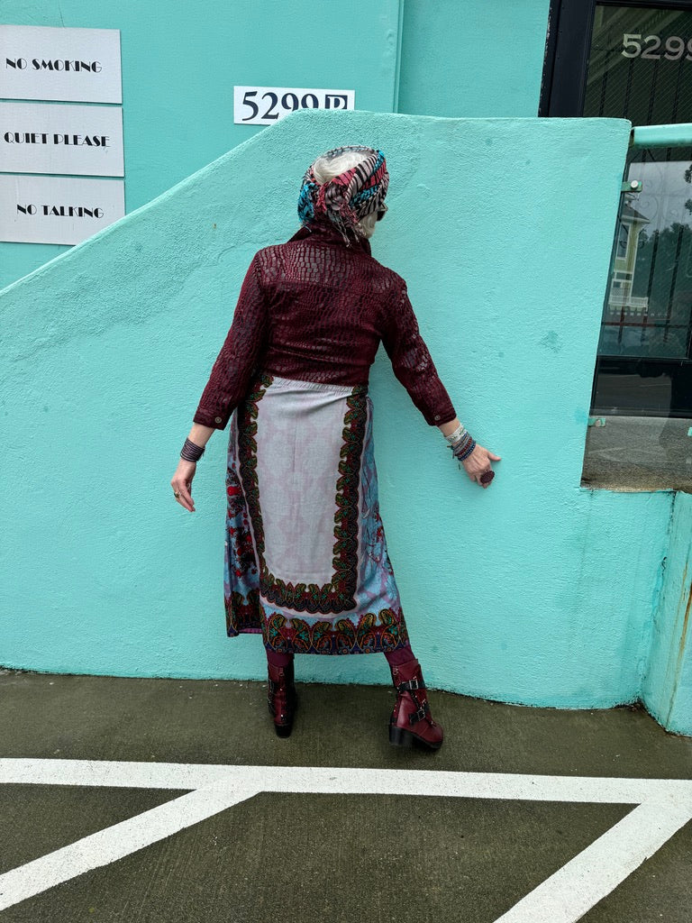 WINE CROCODILE ROCK COLLAGE COAT