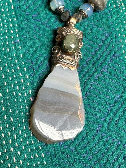 BANDED BLUE BOTSWANA AGATE NECKLACE