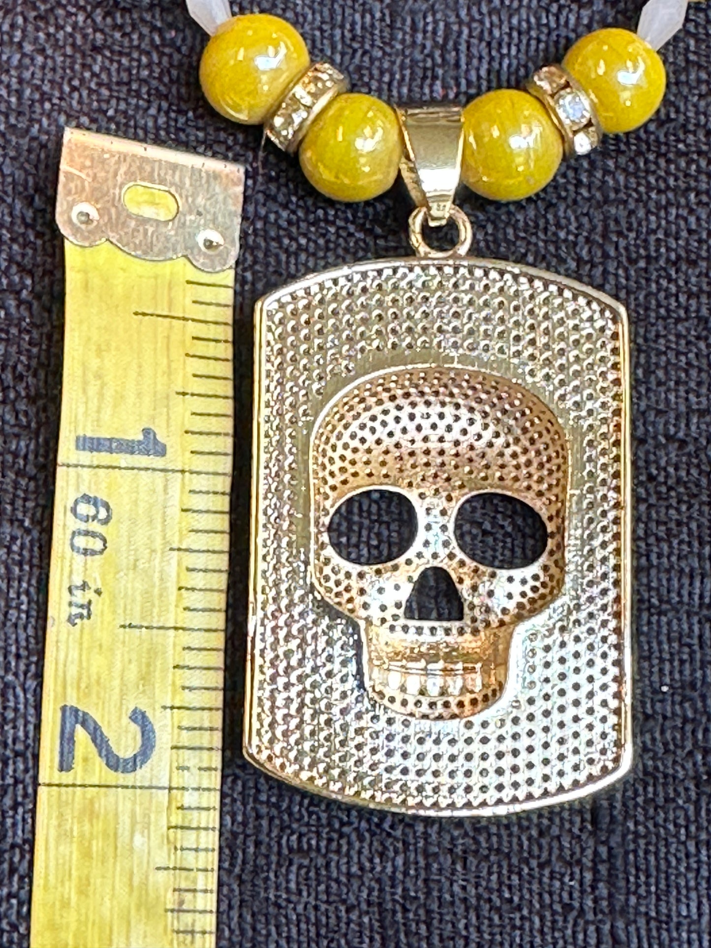 YELLOW FELLOW BLING SKULL NECKLACE