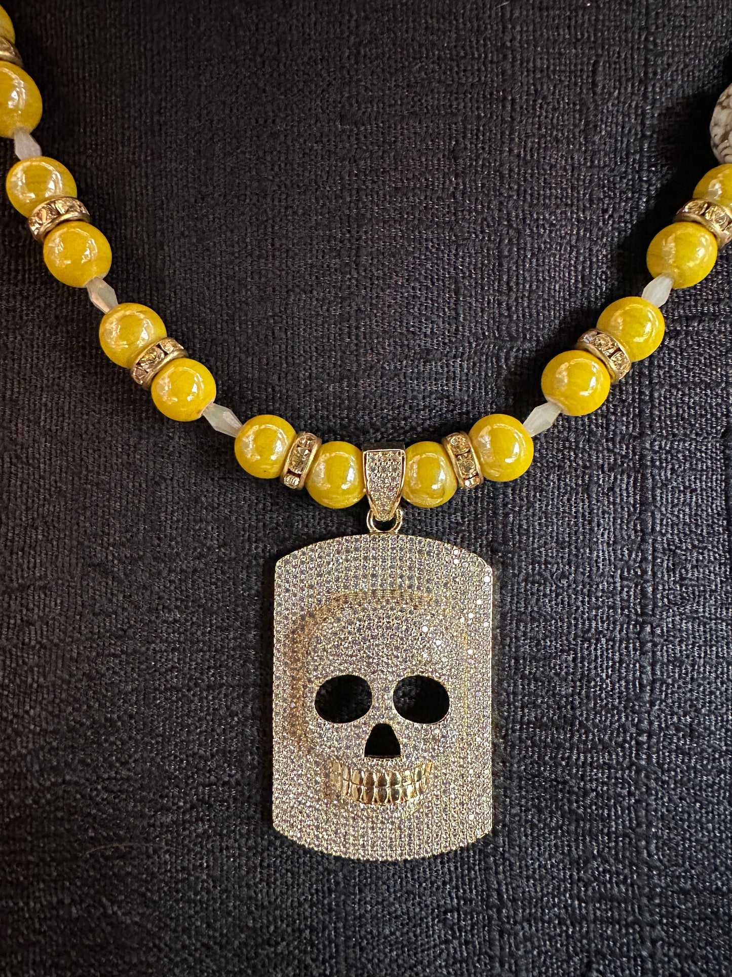 YELLOW FELLOW BLING SKULL NECKLACE
