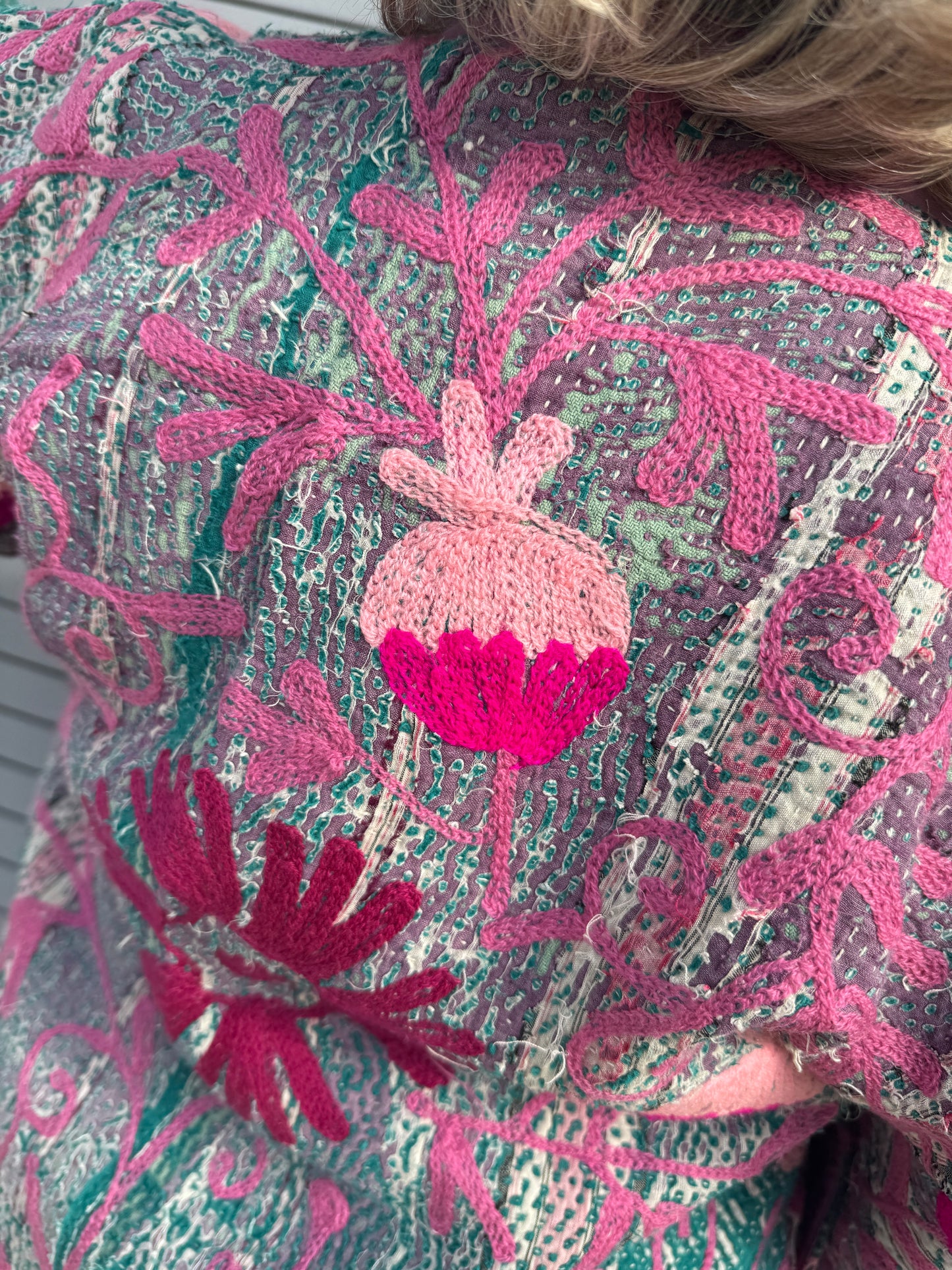 PINK POMEGRANATE SHABBY CHIC QUILTED KIMONO