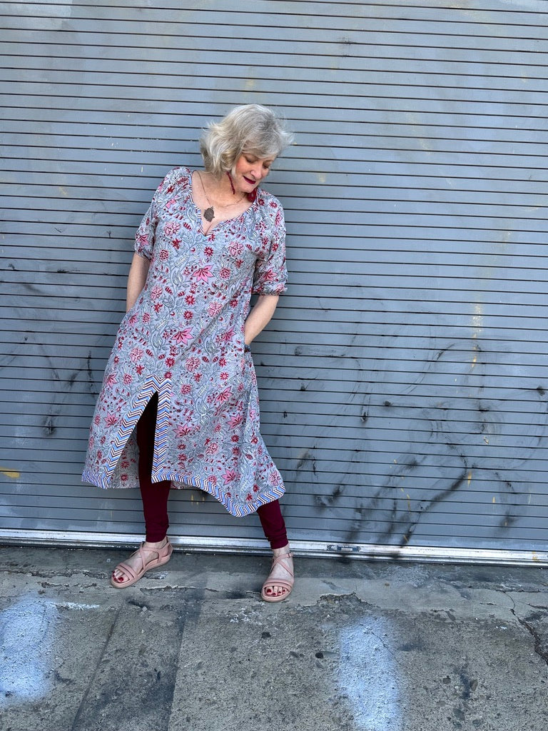 GREY BLUE FLORAL TUSCAN TUNIC