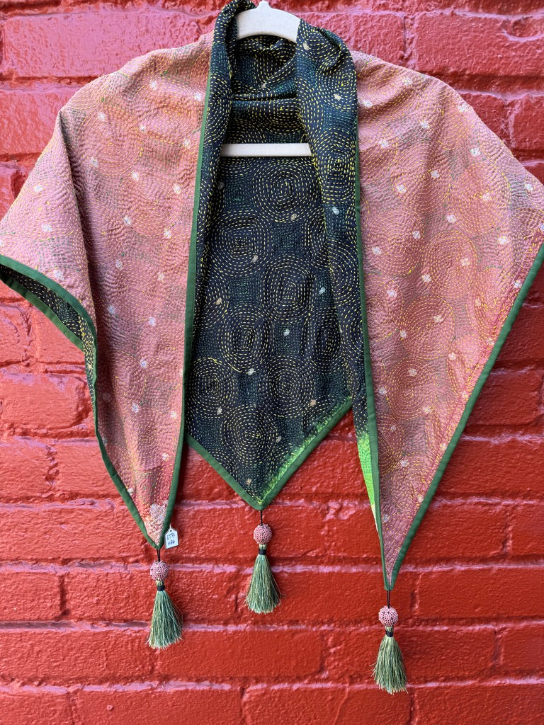 SILK KANTHA TRIANGLE TASSEL SCARVES