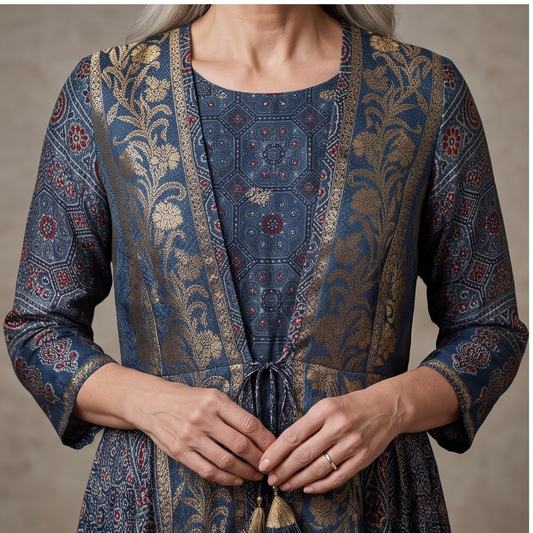 AZEEZA LUXURIOUS INDIGO BROCADE HANDPRINT