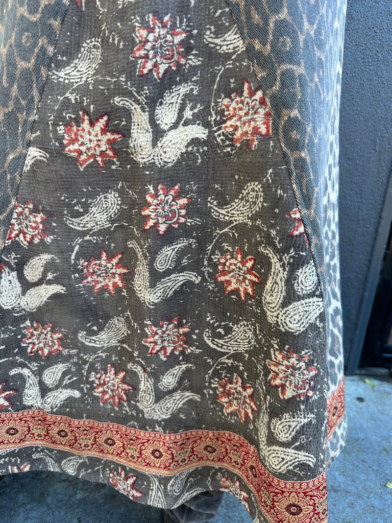 UPCYCLED LEOPARD DENIM SKIRT