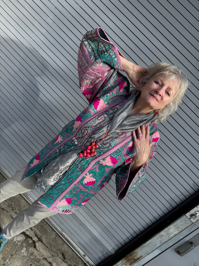 PINK POMEGRANATE SHABBY CHIC QUILTED KIMONO