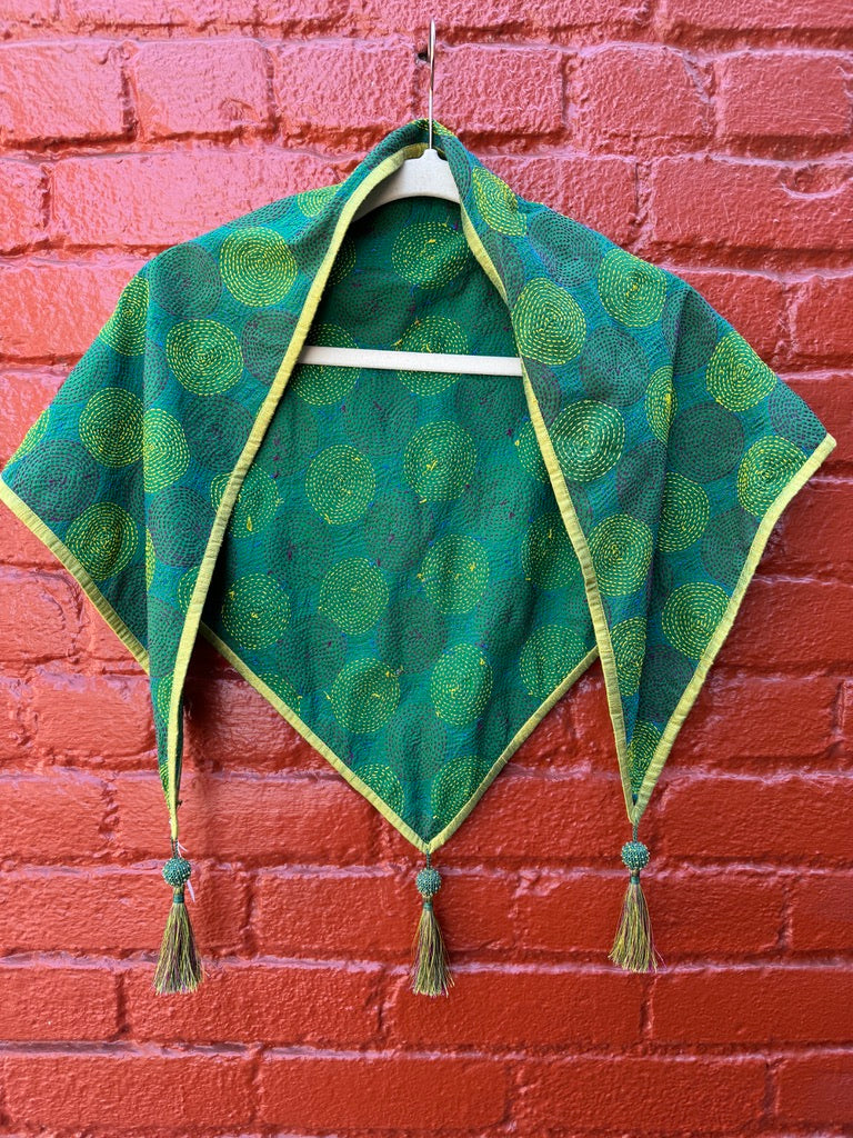 SILK KANTHA TRIANGLE TASSEL SCARVES
