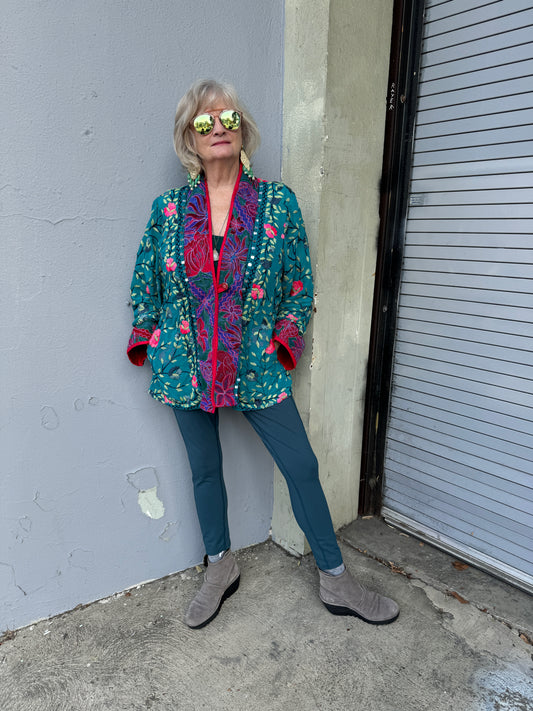 TEAL FOR REAL FLORAL SWING JACKET