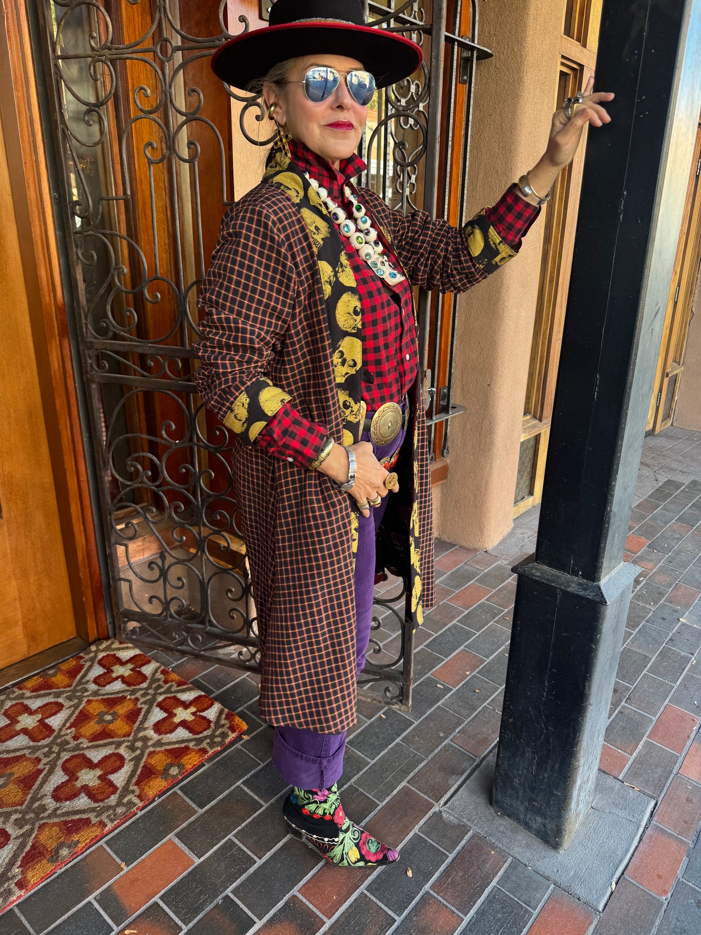 SKULLS AND CHECKS UPCYCLED SWING COAT