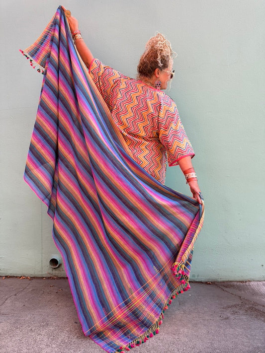 FRUIT STRIPE HANDLOOMED COTTON SHAWL