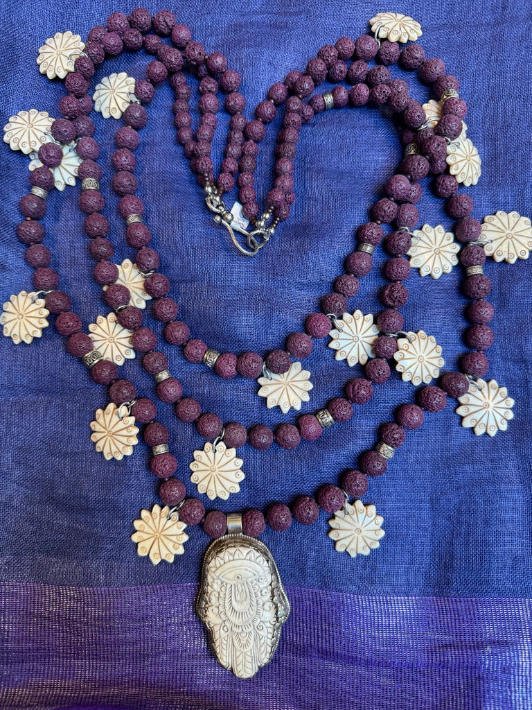 PURPLE LAVA STONE HAMSA NECKLACE