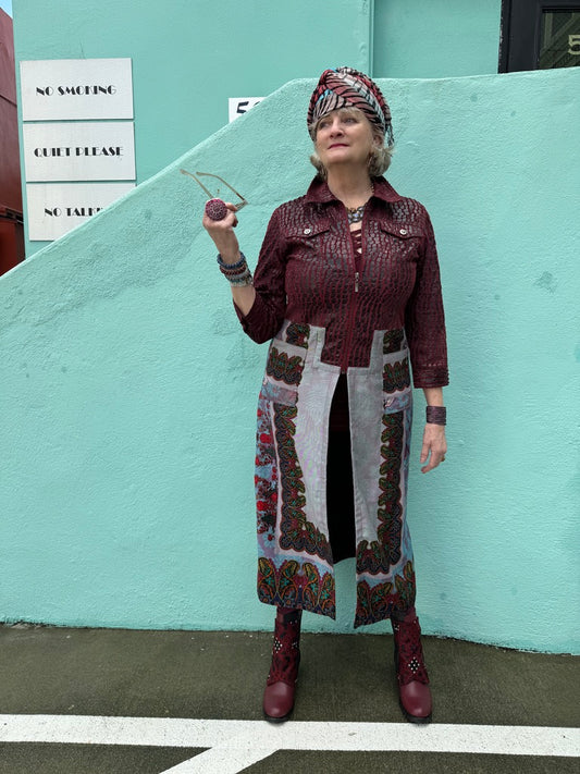 WINE CROCODILE ROCK COLLAGE COAT