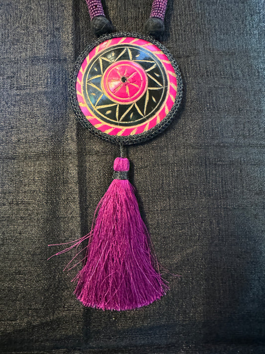 PURPLE & PINK PARTY PLEASER BEADED BUTTON NECKPIECE