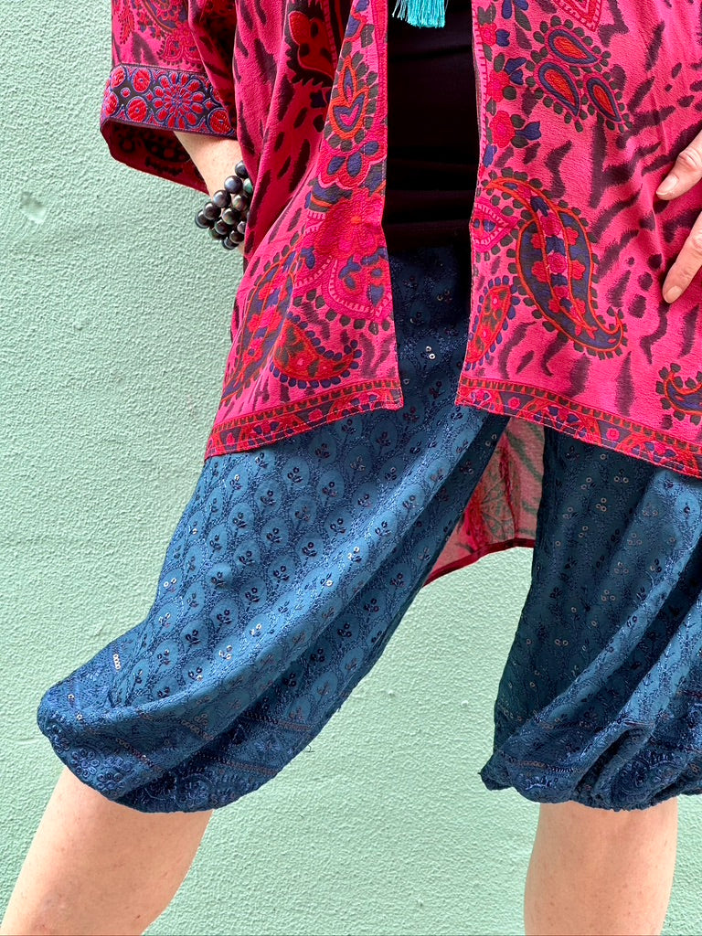 PEACOCK TEAL SPARKLE CROP BUBBLE PANT
