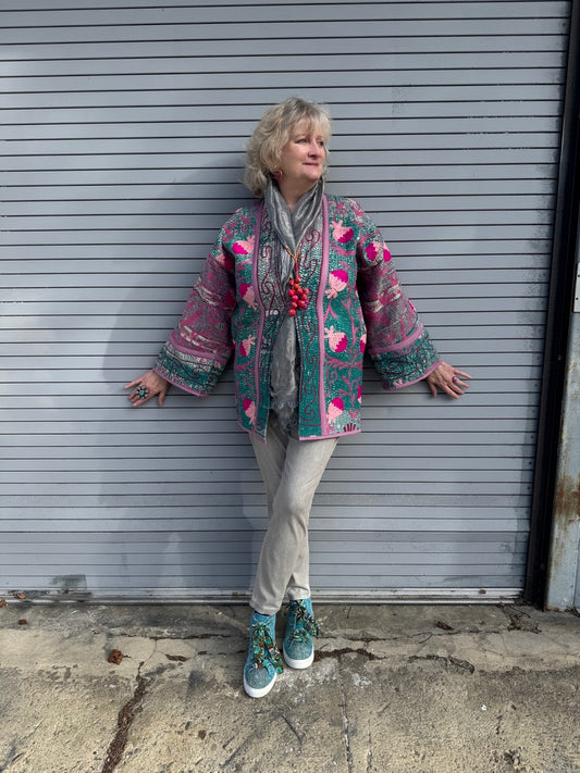 PINK POMEGRANATE SHABBY CHIC QUILTED KIMONO