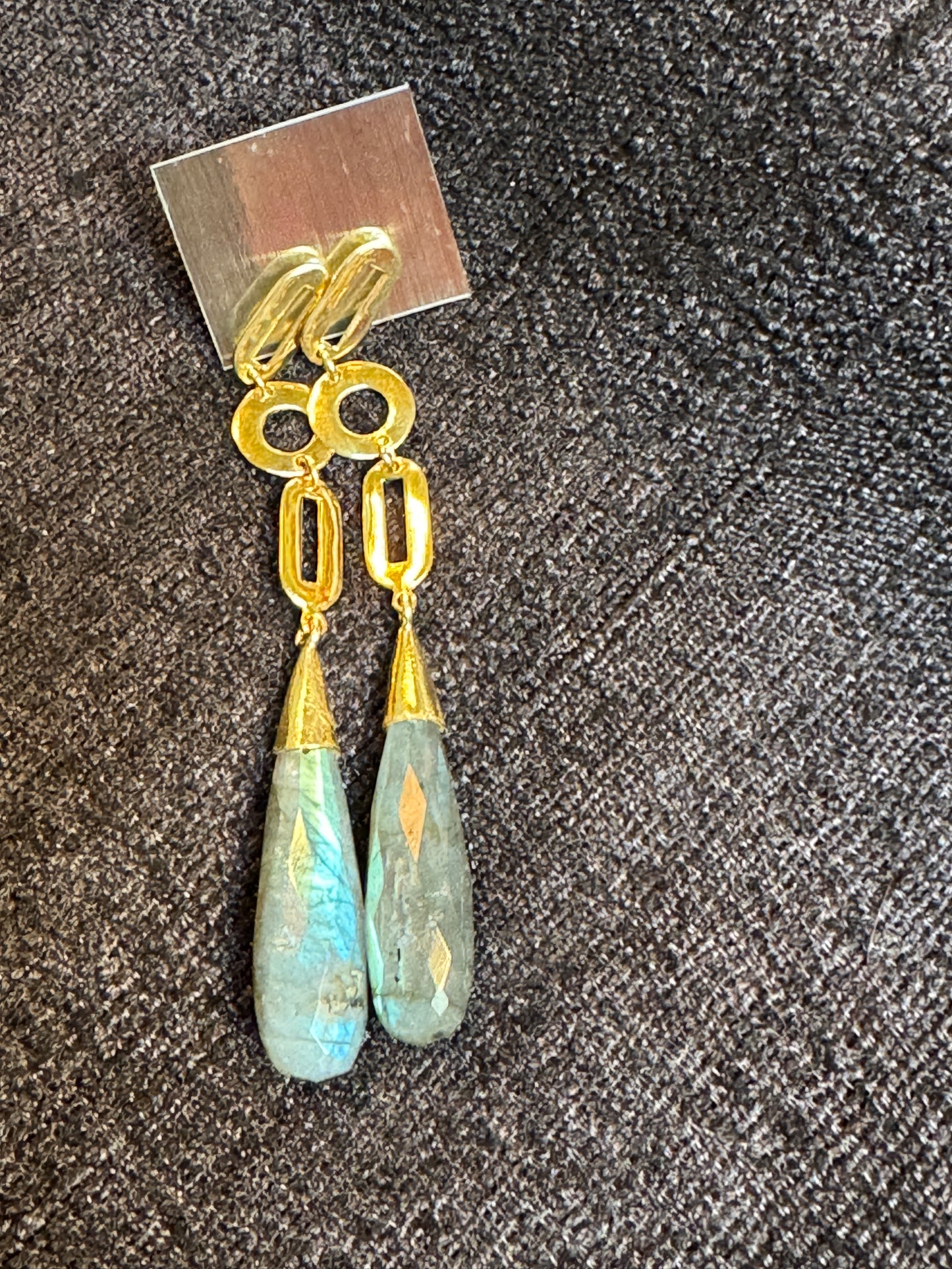 GEO LINK LABRADORITE DROP EARRINGS