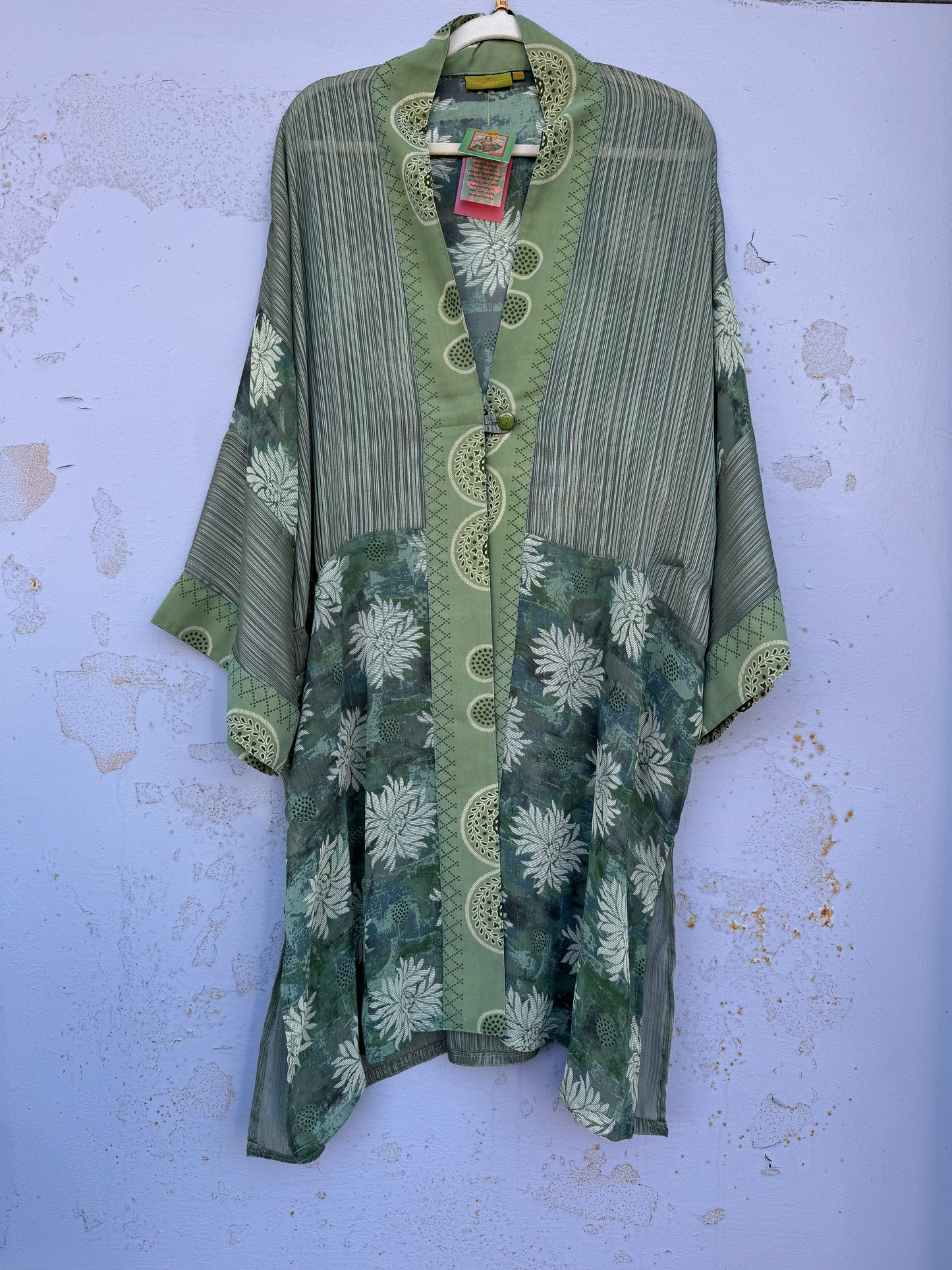 A SWEEP OF SAGE LONG RUBY KIMONO