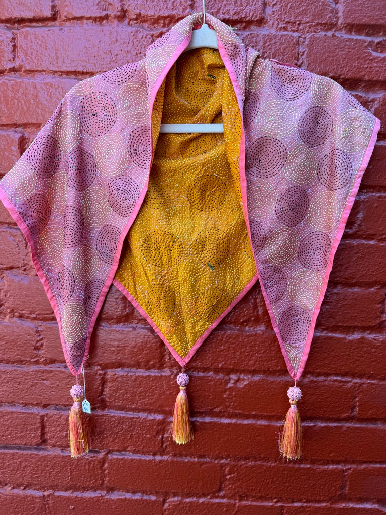 SILK KANTHA TRIANGLE TASSEL SCARVES