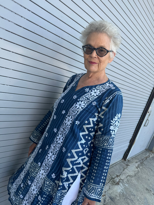 EMBROIDERED INDIGO TUNIC