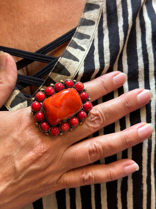 BIG RED CORAL RING