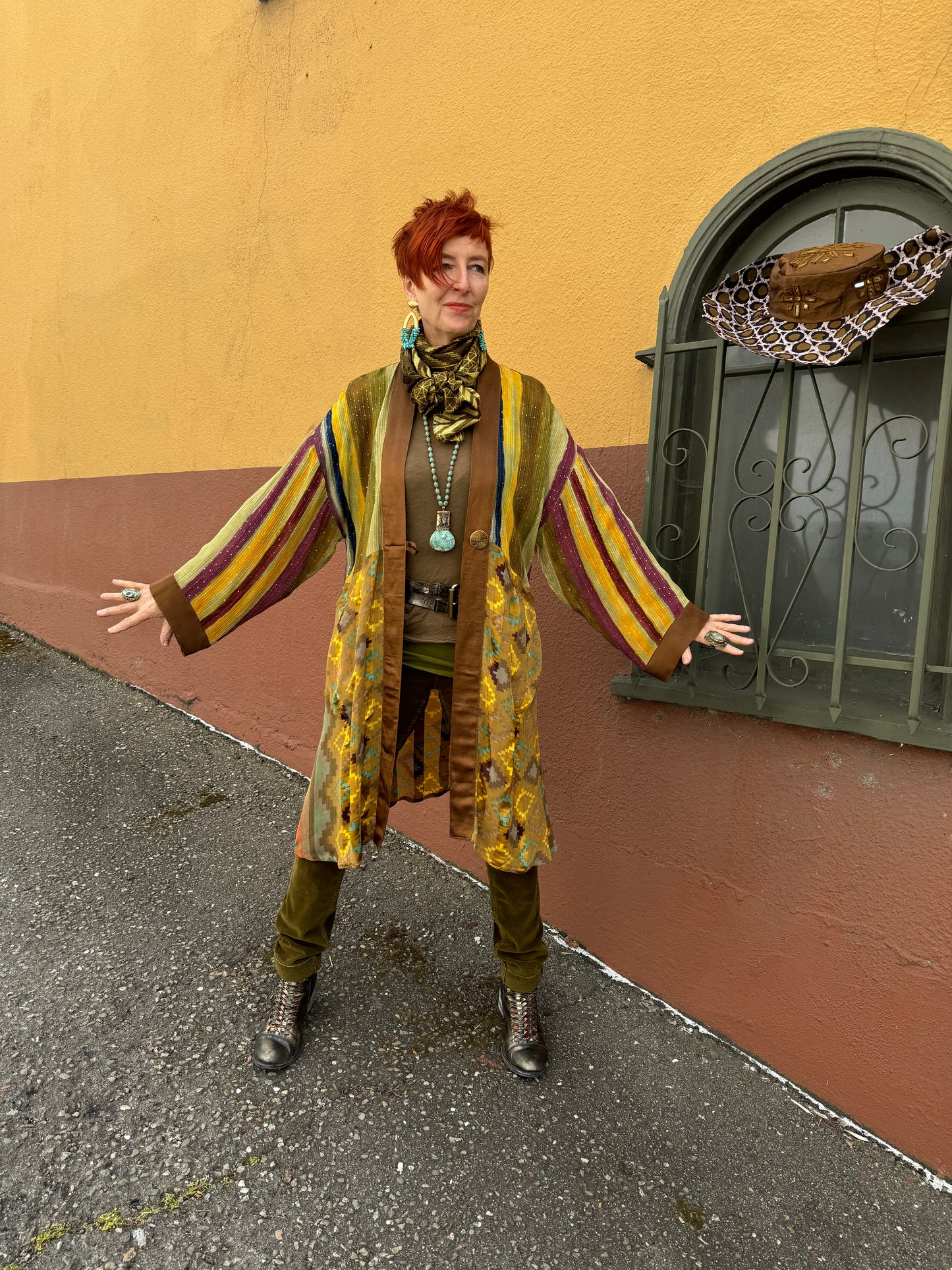 GEODE IKAT & STRIPES RUBY KIMONO COAT
