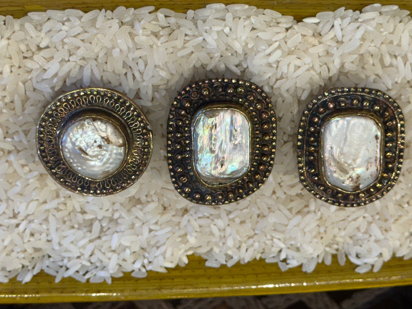 BIG BRASS BLISTER PEARL RINGS