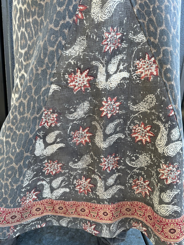 UPCYCLED LEOPARD DENIM SKIRT