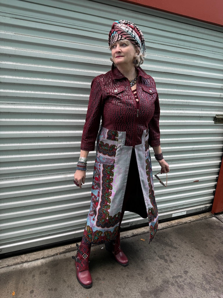 WINE CROCODILE ROCK COLLAGE COAT