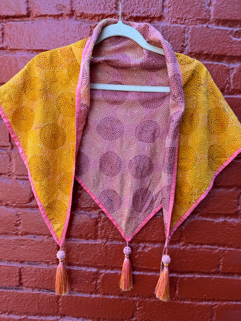 SILK KANTHA TRIANGLE TASSEL SCARVES