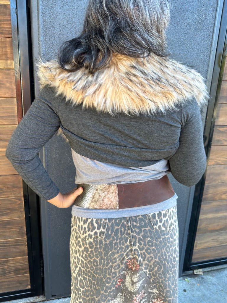 UPCYCLED LEOPARD DENIM SKIRT