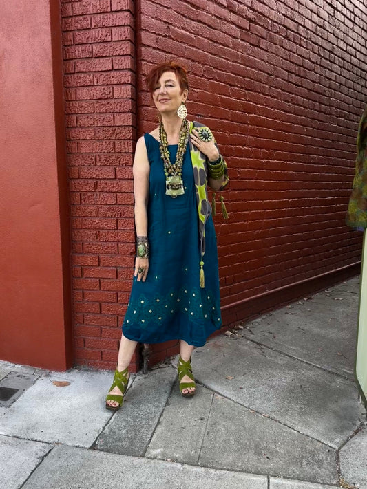 PEACOCK BLUE SLOUCH SLIP DRESS