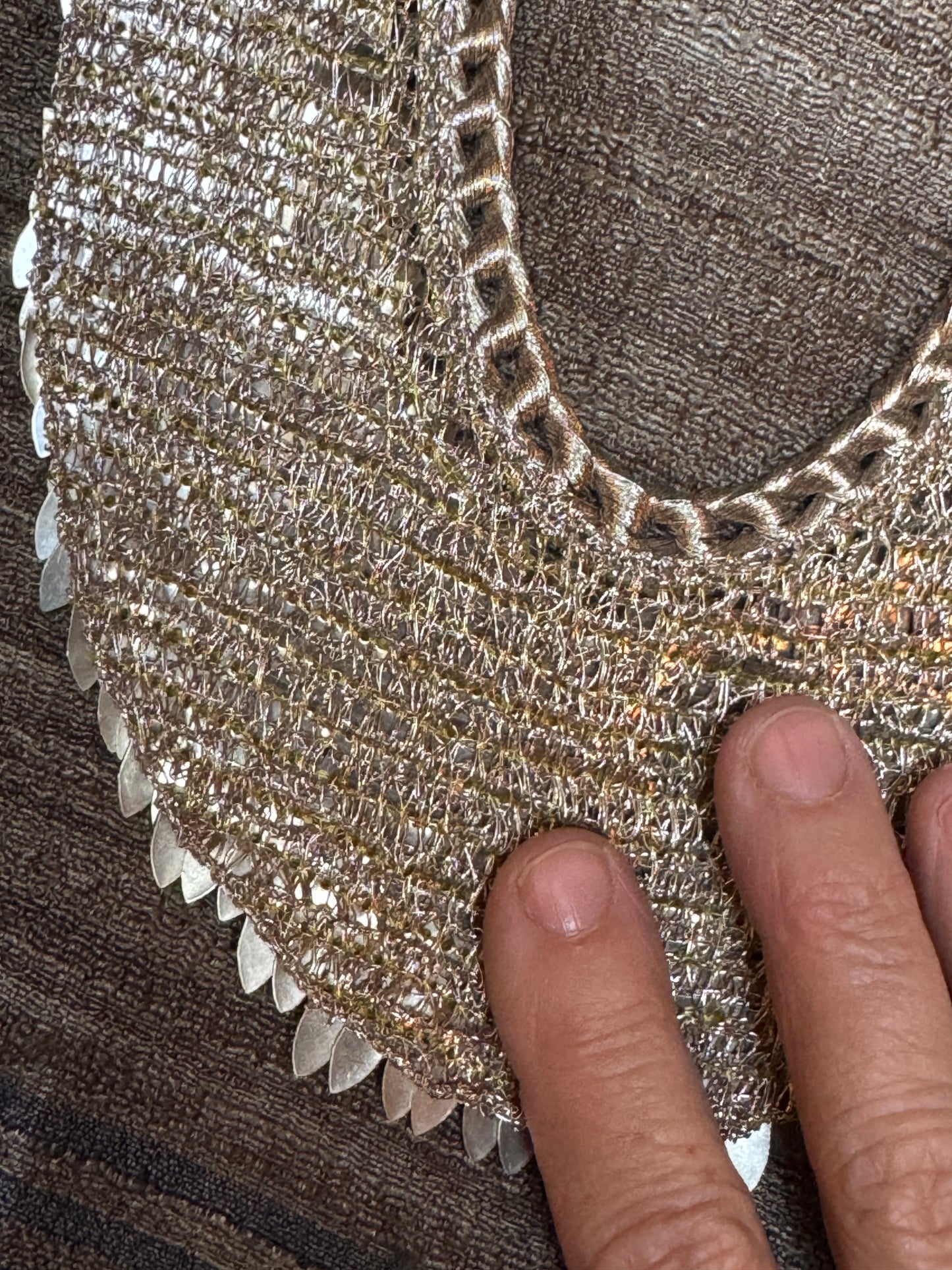 RBG INTRICATE METAL FISH SCALE YOKE BIB NECKLACE