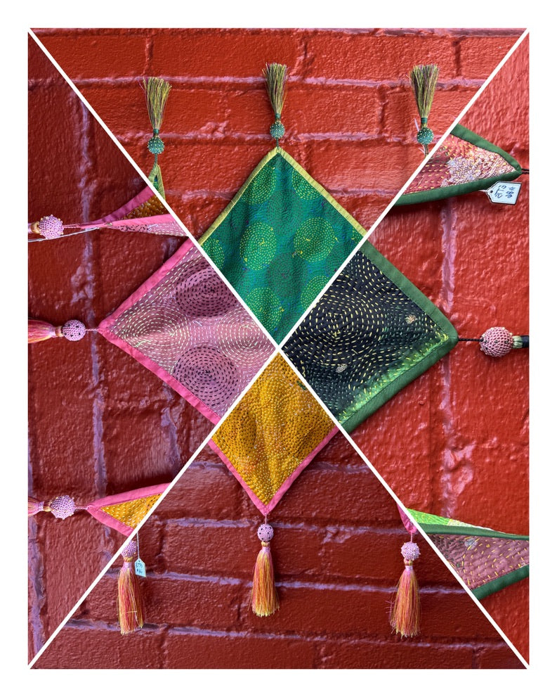 SILK KANTHA TRIANGLE TASSEL SCARVES