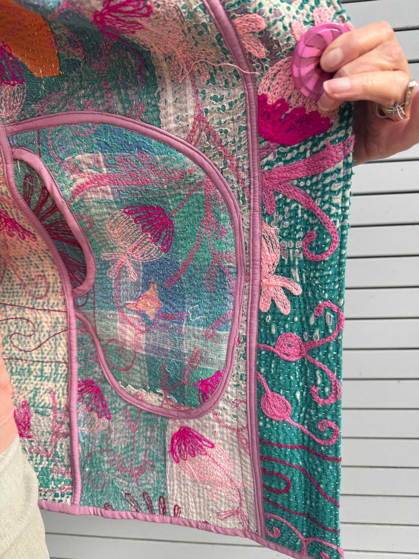 PINK POMEGRANATE SHABBY CHIC QUILTED KIMONO
