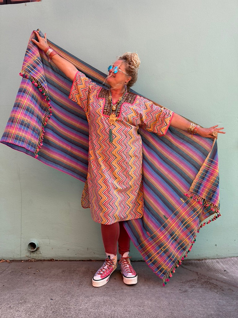 FRUIT STRIPE HANDLOOMED COTTON SHAWL