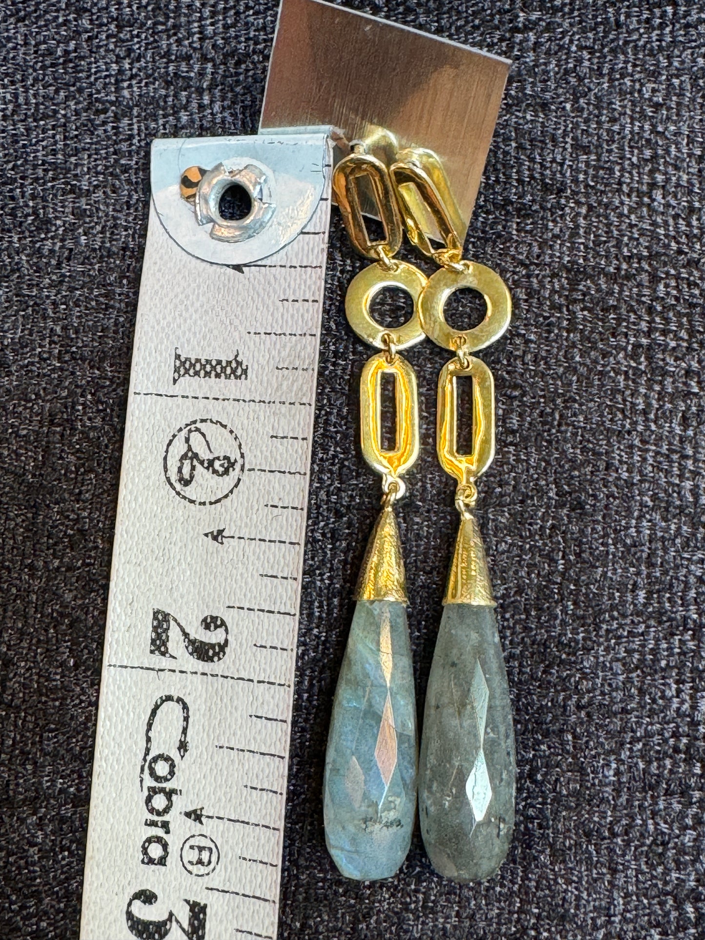 GEO LINK LABRADORITE DROP EARRINGS