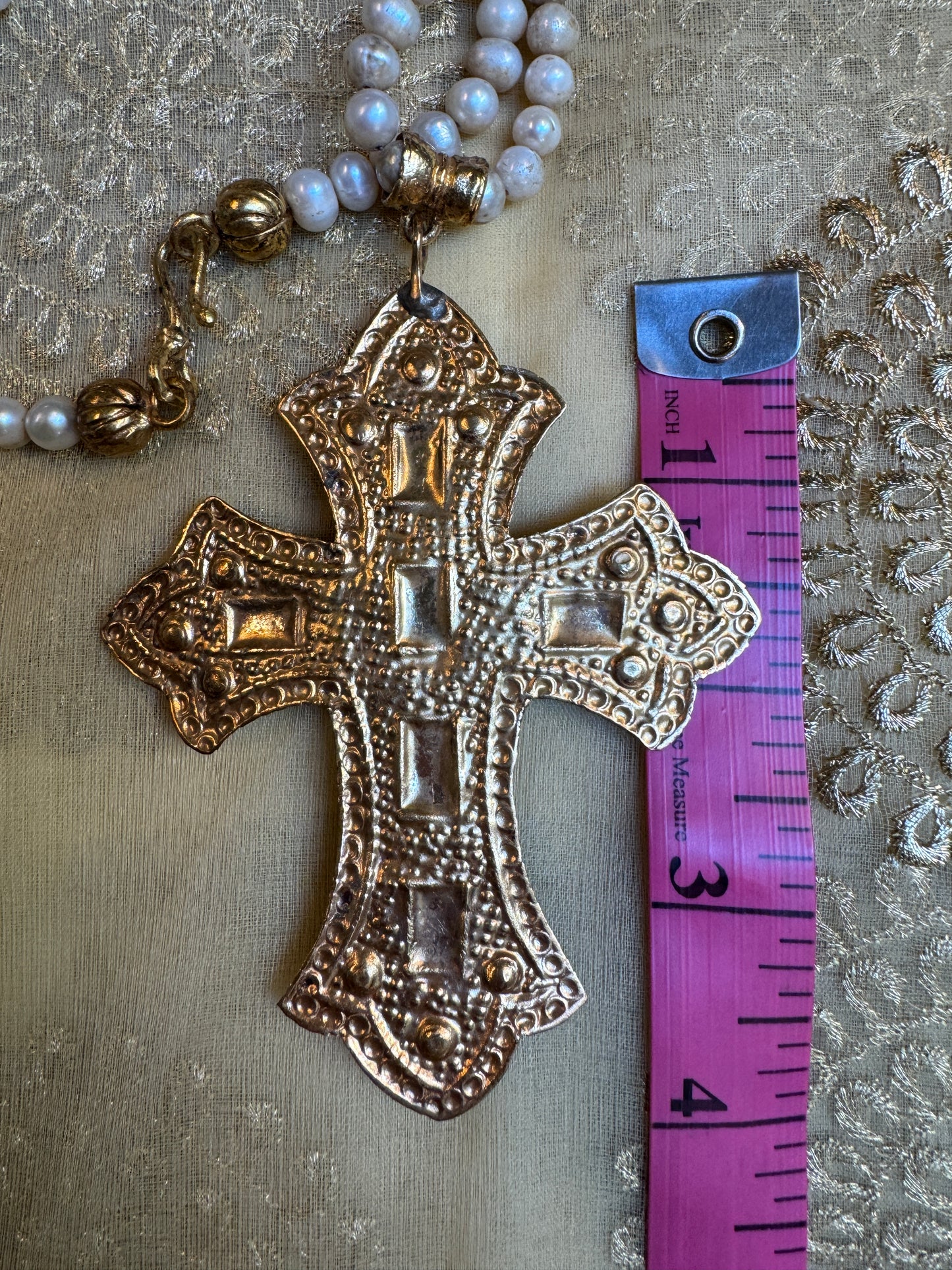 BLING CROSS PEARL NECKLACES