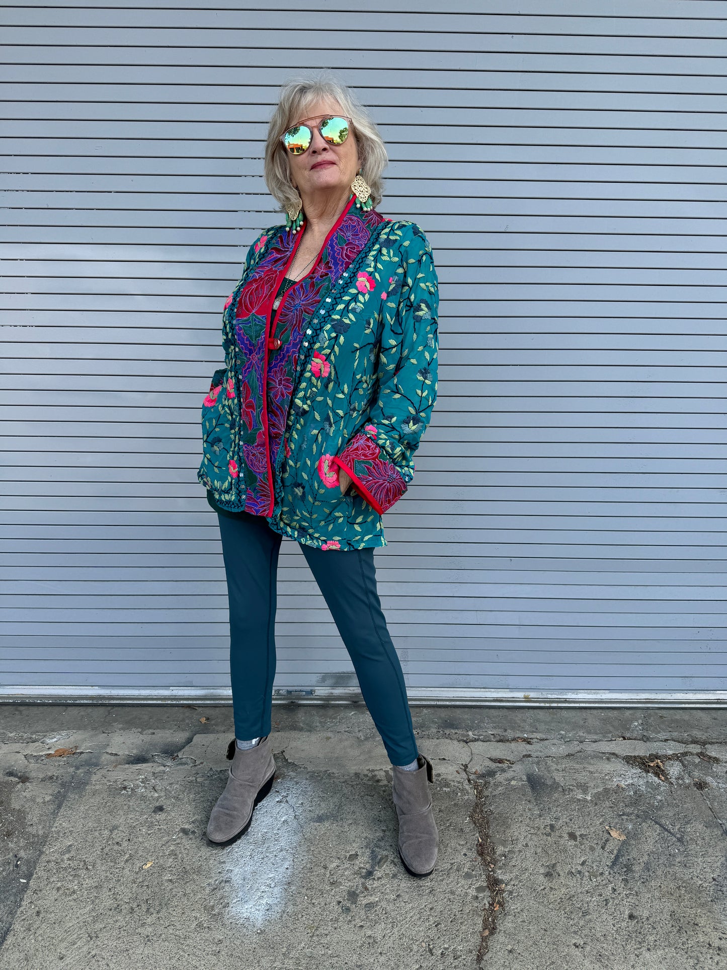 TEAL FOR REAL FLORAL SWING JACKET