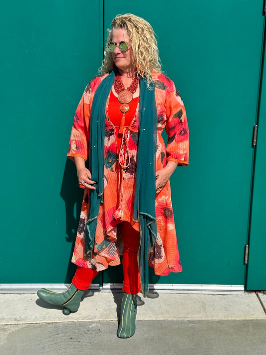 POPPY PUNCH AZEEZA SHIMMER COAT DRESS