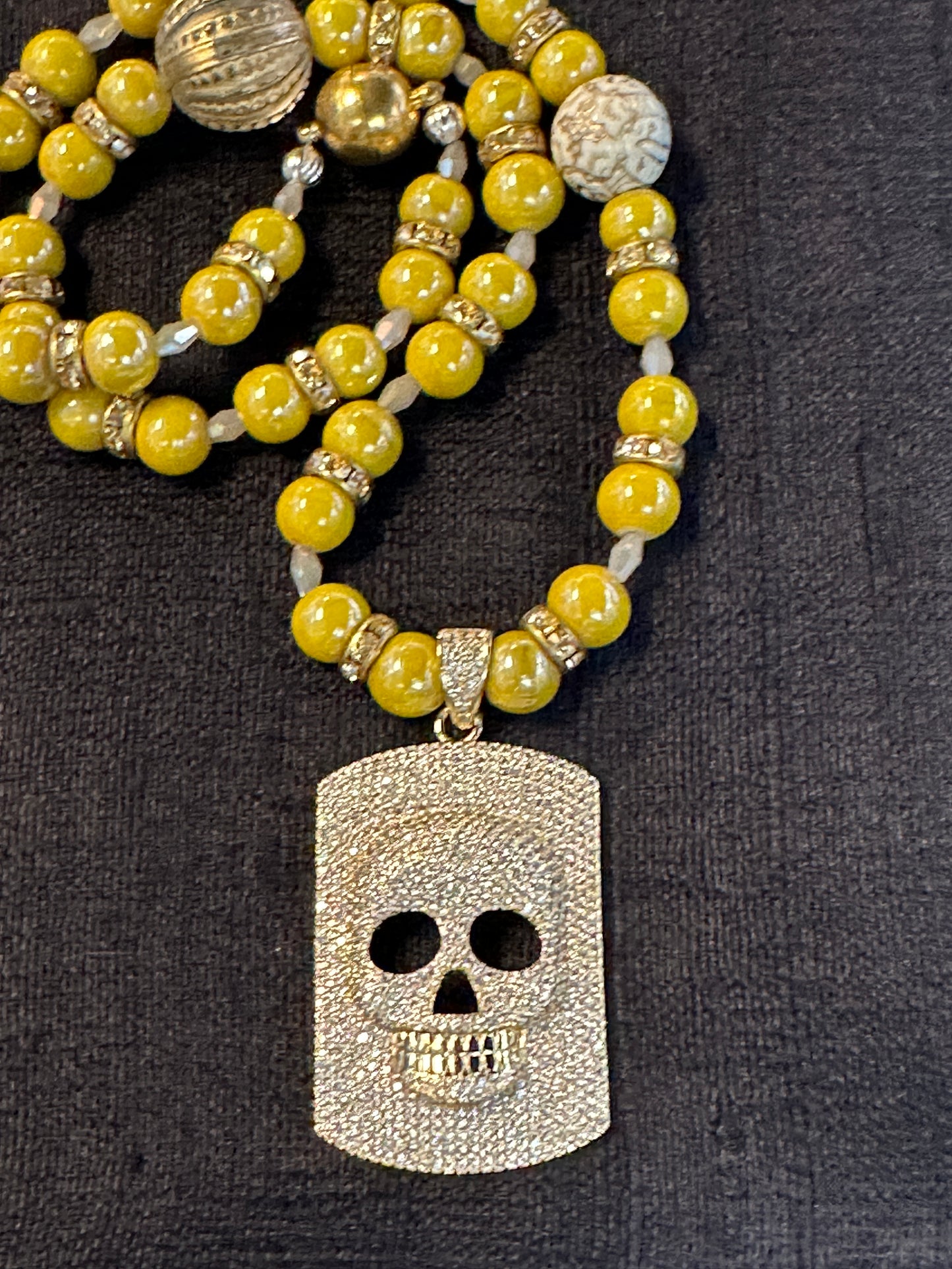 YELLOW FELLOW BLING SKULL NECKLACE