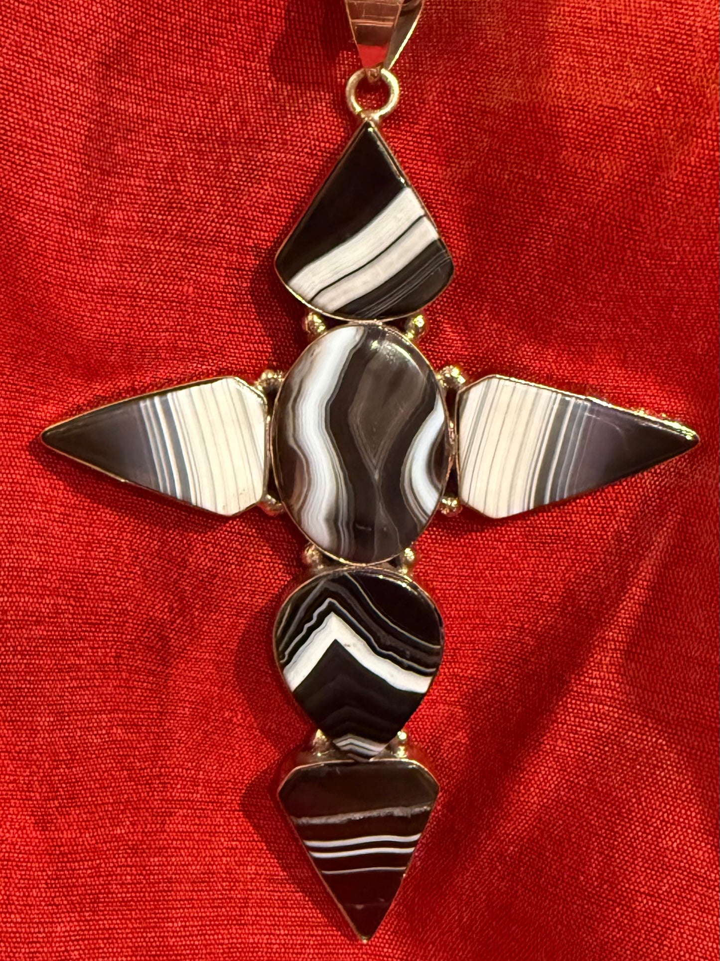 BLACK BANDED AGATE CROSS NECKLACE