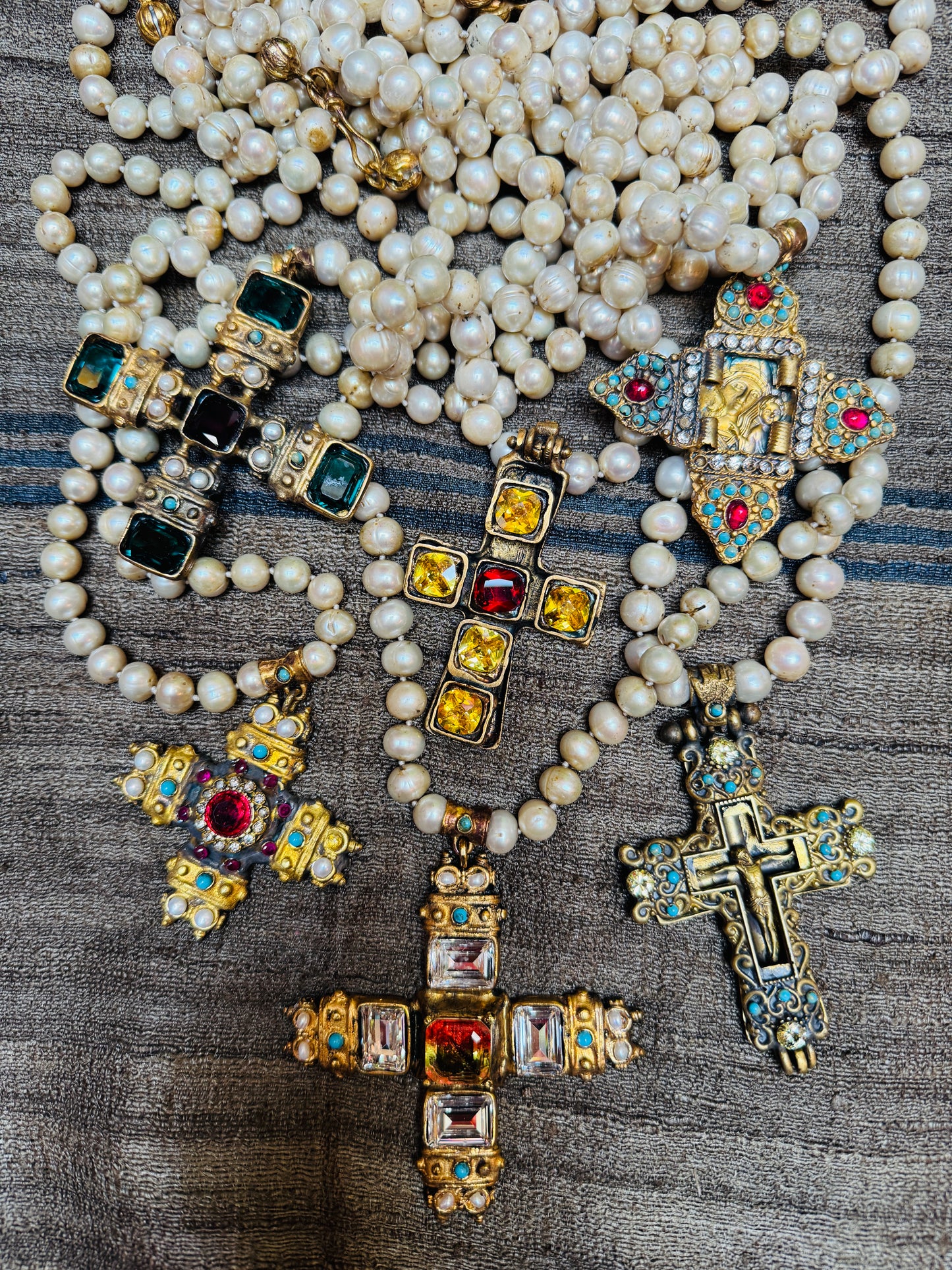 CRUSTY CRUCIFIX PEARL NECKLACES