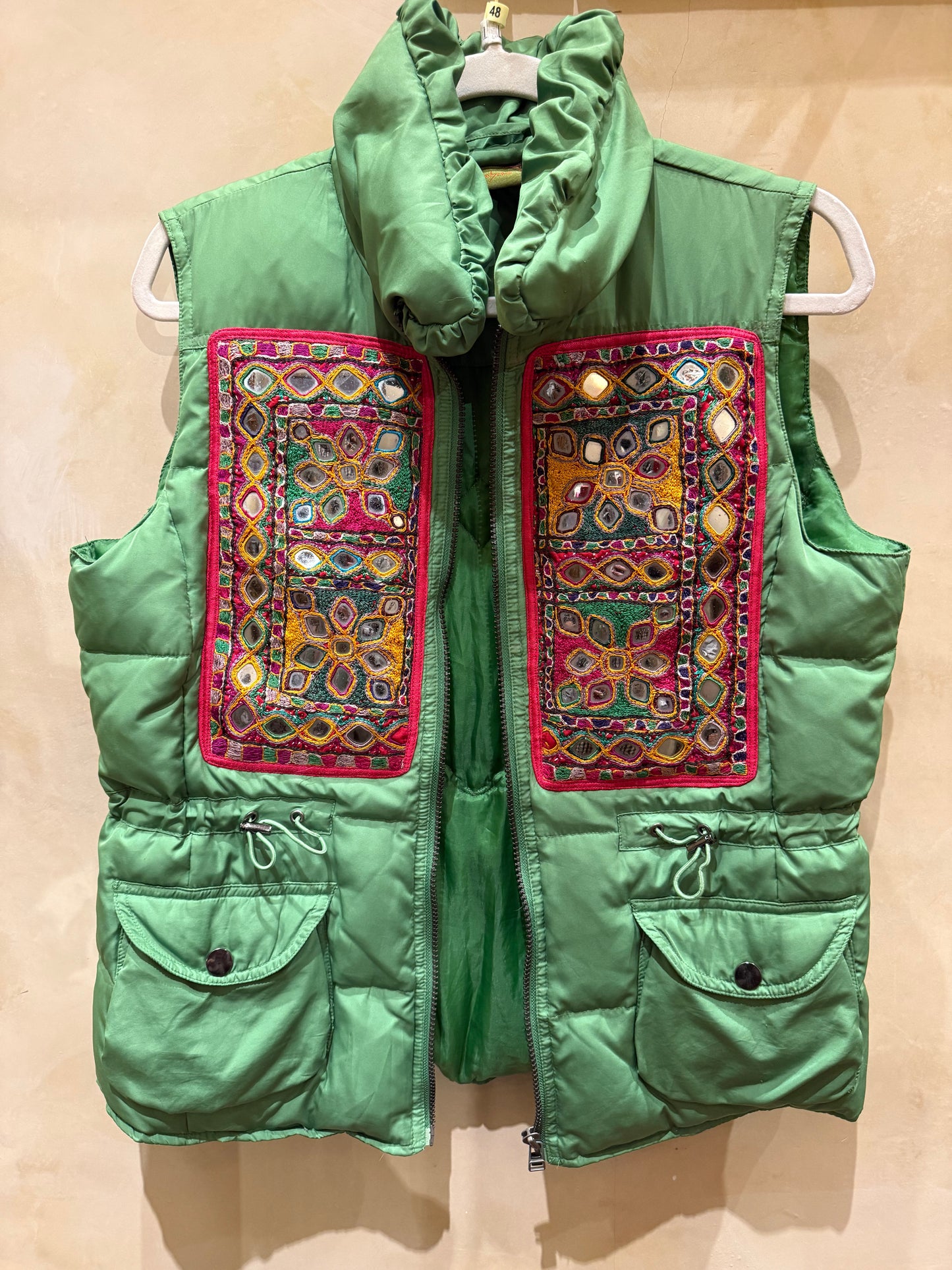 TRIBAL BLING GREEN PUFFER VEST