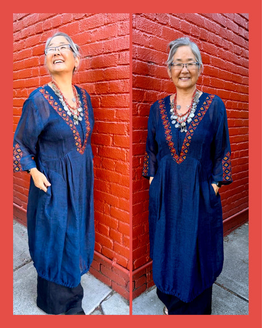 INDIGO IKAT THAT DRESS