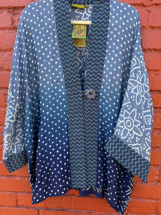OMBRÉ VIOLET BLUE BANDHANI KIMONO