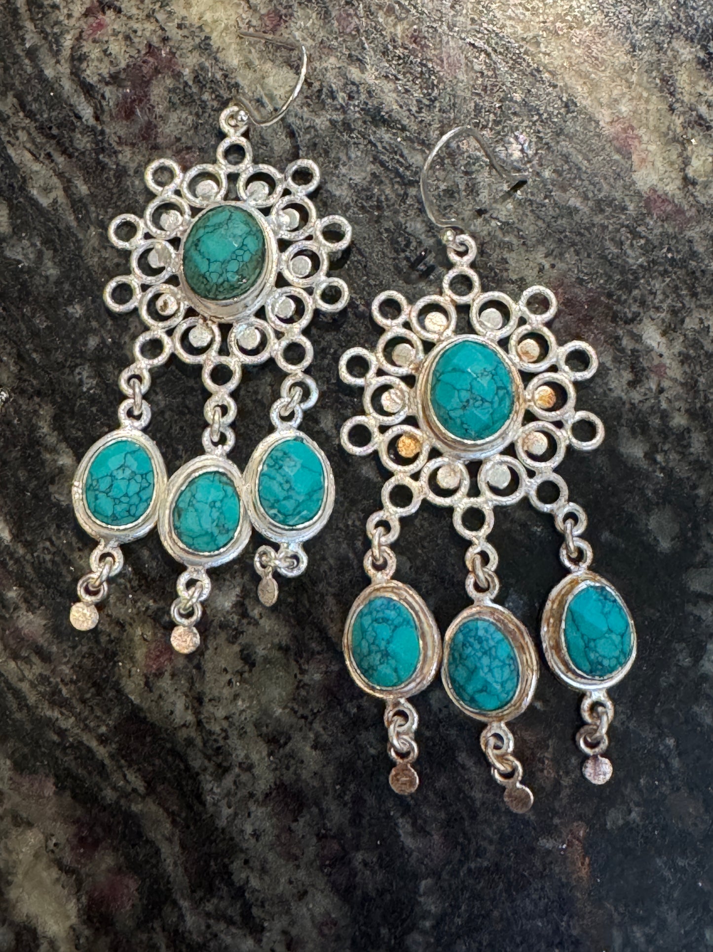 GEMSTONE FLOWER DANGLE EARRINGS